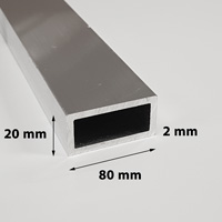 aluminium tube square 80 x 20 x 2 mm