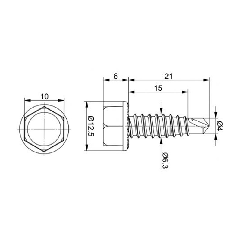 Parker with a length under the head of 21 mm