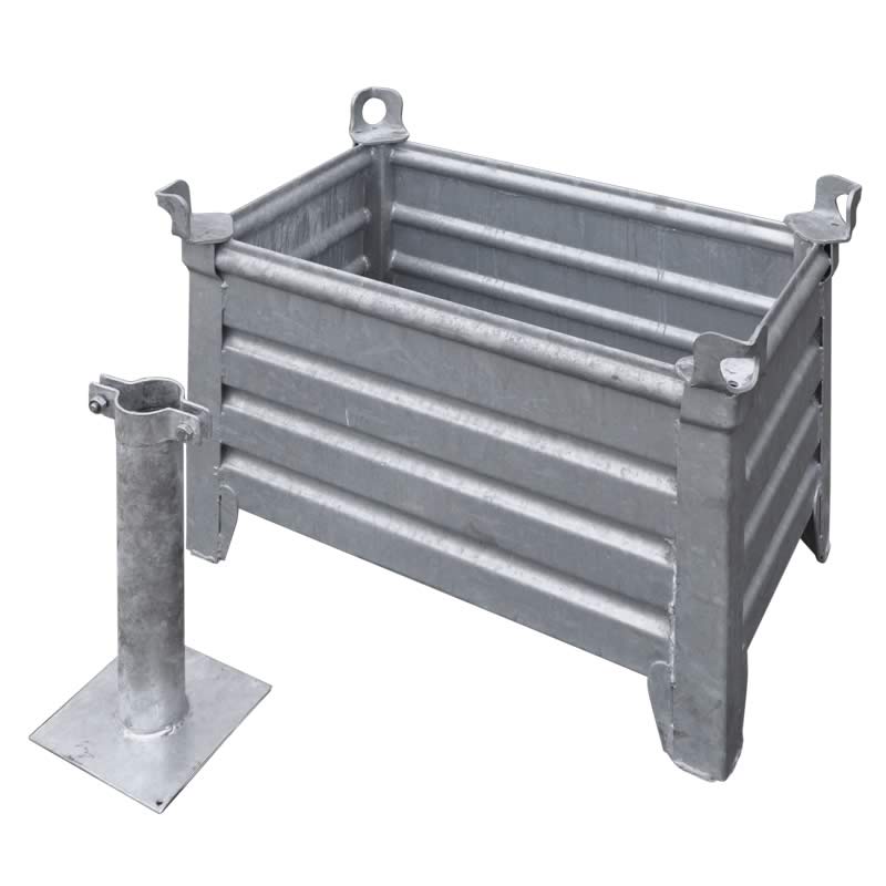 Galvanized steel container with accessories for flagpoles