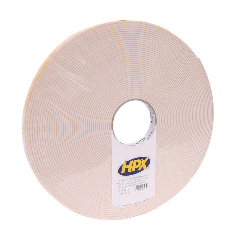 Double sided foam tape 3 x 19 x 25 000 mm roll on white
